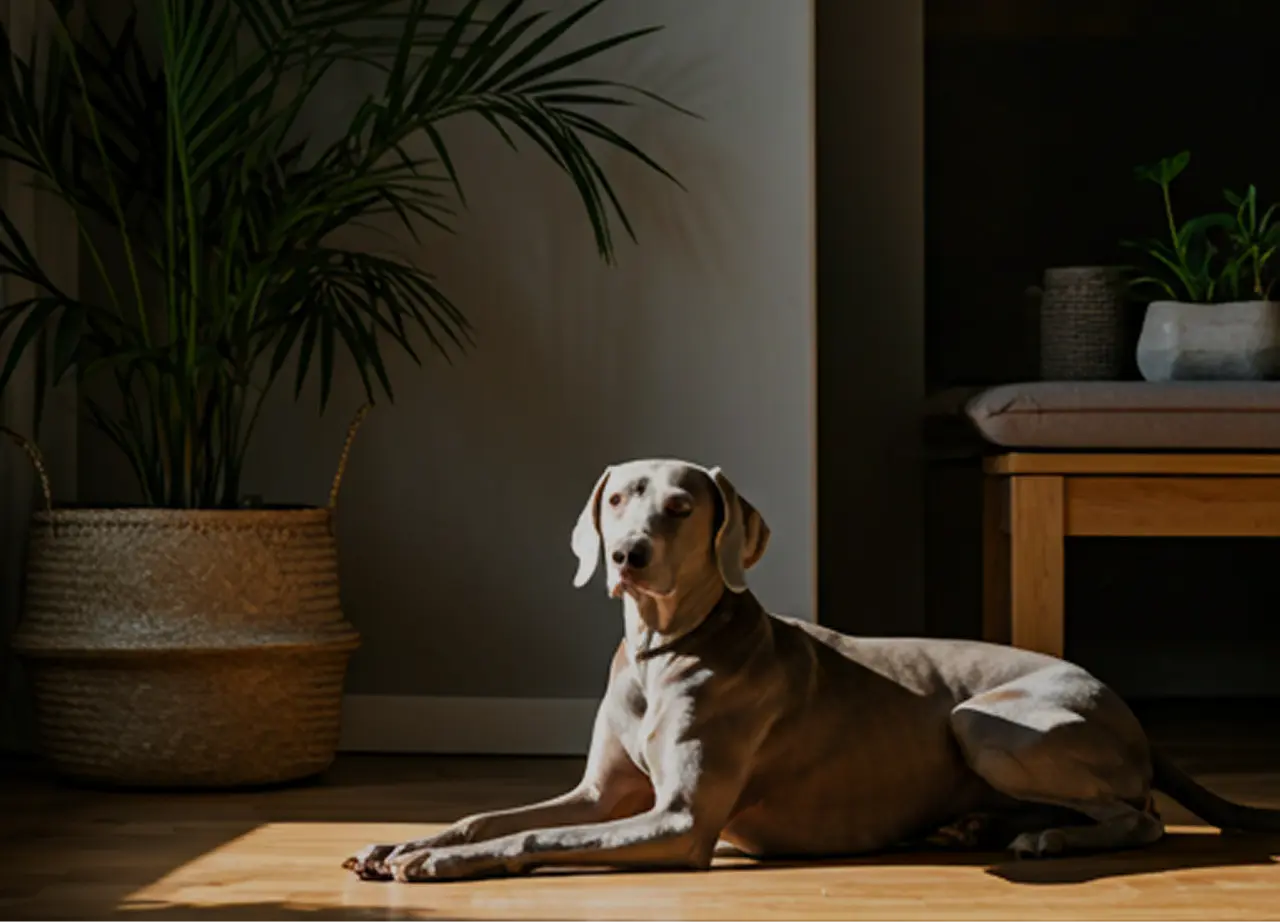 A dog resting in a cozy living room